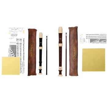 2 комплекта Krusu Abs Записващо устройство Сопрано Кларинет Дълга флейта Барок записващо устройство, Свирене на Музикален (черен и кафе)