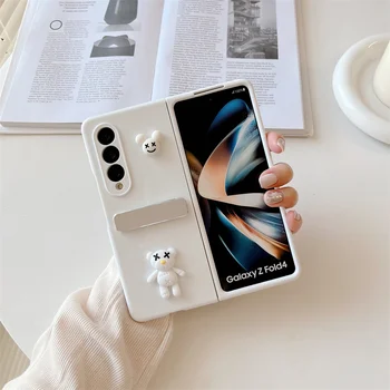 За Samsung Galaxy Z Fold 4 Калъф за телефон, сладък мечка, метална скоба за стена, стойка, Z Fold 3, 2 Защитен калъф
