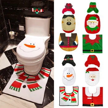 Коледен комплект покривала за тоалетната чиния, Фланелевый снежен човек, Коледна торбичка за тоалетната чиния, подложка, капак за резервоара за вода калъф за хартия, хавлиени кърпи, комплект от три елемента